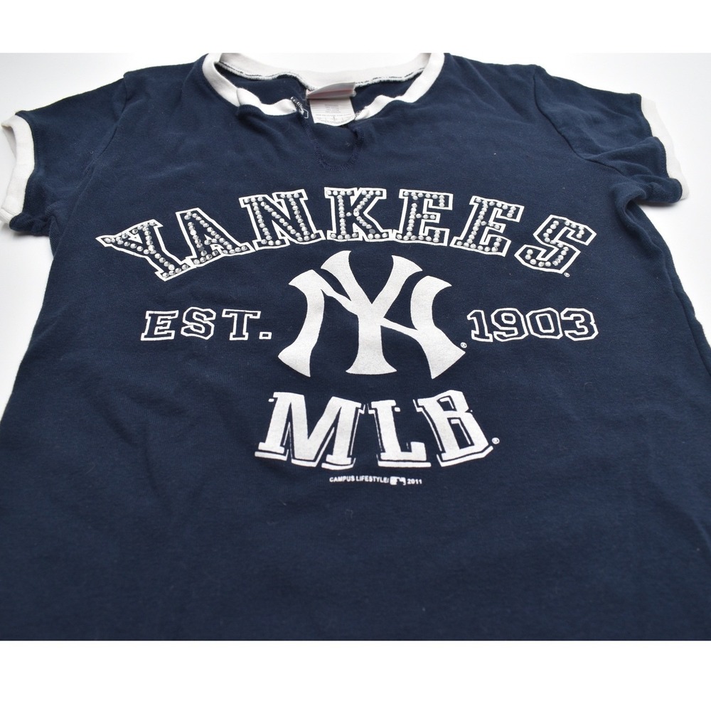 Campus Lifestyle New York Yankees Ringer T-Shirt Womens M Navy MLB 1903 - Picture 3 of 10